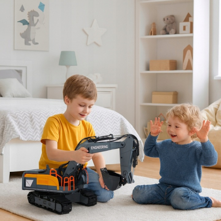 Excavator RC cu senile pentru copii, lumini si brat functional, telecomanda, incarcare USB, 32x30x12 cm [6]