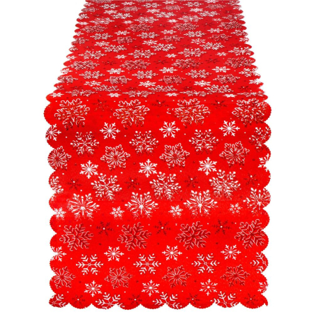 Fata de masa pentru decor, cu motive de Craciun, din stofa, 34x187 cm, rosu [5]