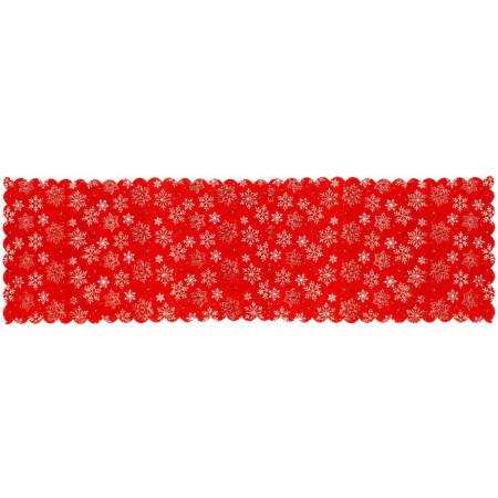 Fata de masa pentru decor, cu motive de Craciun, din stofa, 34x187 cm, rosu [2]