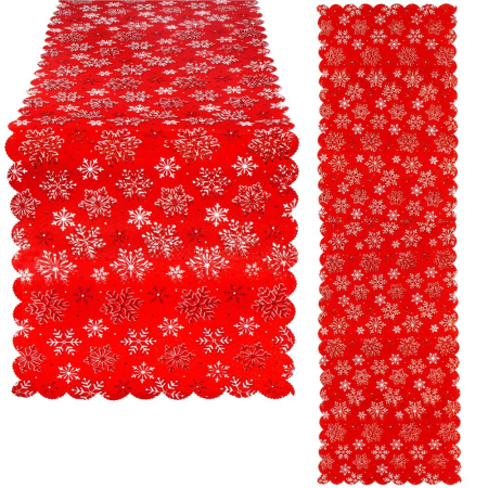 Fata de masa pentru decor, cu motive de Craciun, din stofa, 34x187 cm, rosu [3]