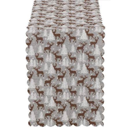 Fata de masa pentru decor, cu motive de Craciun, din stofa, 35x186 cm, gri [6]