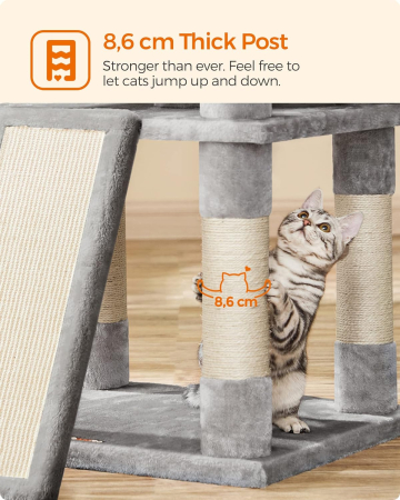 FEANDREA Ansamblu de joaca pentru pisici, tip copac, cu 3 culcusuri si 2 ascunzatoare, 61x49x170cm, gri deschis [6]