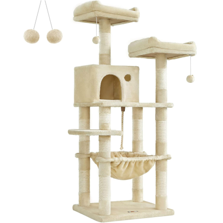 Living & hol - Ansamblu joaca pisici tip copac 3 culcusuri si ascunzatoare, plus 500g/m2, stalpi sisal, 55x45x145 cm, bej