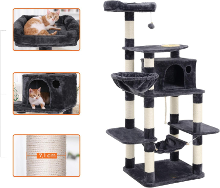 FEANDREA Ansamblu de joaca pentru pisici, tip copac, cu culcus si ascunzatoare, 90x50x164cm, gri antracit [4]