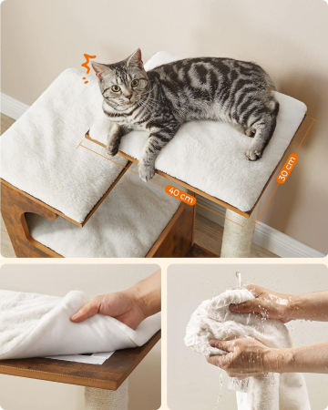 FEANDREA Ansamblu de joaca pentru pisici, tip mobilier, MDF, cu 3 culcusuri si ascunzatoare, 66x40x86cm, maro rustic [4]