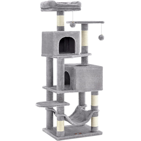 Pet Shop - Ansamblu de joaca pisici, tip copac, culcus, ascunzatoare, hamac, 49x40x155 cm, gri
