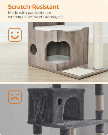 FEANDREA Ansamblu de joaca pisici, tip copac, din lemn, 66x40x86 cm, gri [6]