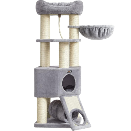 Decoratiuni si articole casa - FEANDREA Ansamblu de joaca pisici, tip copac, pentru pisici de dimensiuni mari, 50x50x141 cm, gri