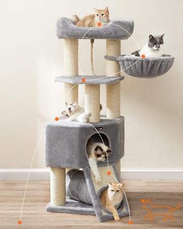 FEANDREA Ansamblu de joaca pisici, tip copac, pentru pisici de dimensiuni mari, 50x50x141 cm, gri [3]