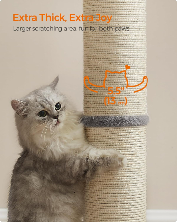 Ansamblu de zgariat pentru pisici, stalp sisal cu jucarie tip pompom, 50x40x85 cm, gri [6]