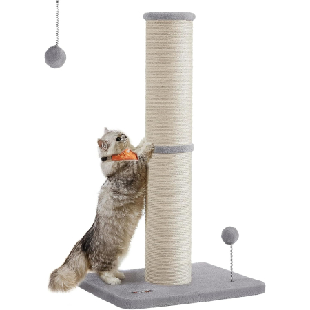 Ansambluri de joaca animale - Ansamblu de zgariat pentru pisici, stalp sisal cu jucarie tip pompom, 50x40x85 cm, gri