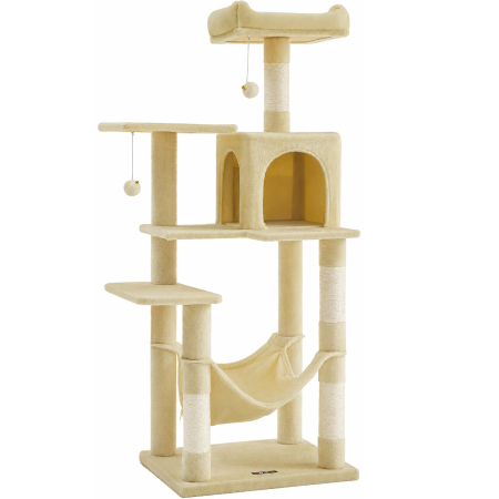 Pet Shop - Ansamblu joaca pentru pisici cu 2 platforme, pestera, hamac si stalpi sisal, 55x45x143 cm, bej
