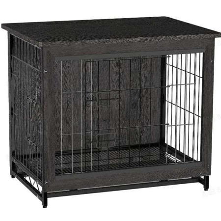 Living & hol - Cusca mobilier pentru caini mari, masa laterala cu 2 usi si tava detasabila, otel si PAL, 112x75x80 cm, negru