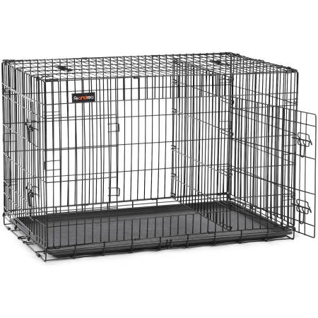 Custi, cotete si tarcuri - Cusca pentru animale, 2 usi, perete separator, pliabila din metal, XXL, 122x75x81cm, negru