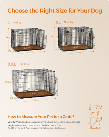 FEANDREA Cusca pentru animale, 2 usi, pliabila din metal, perete separator si tava detasabile, XL, 107x70x78cm, negru [6]