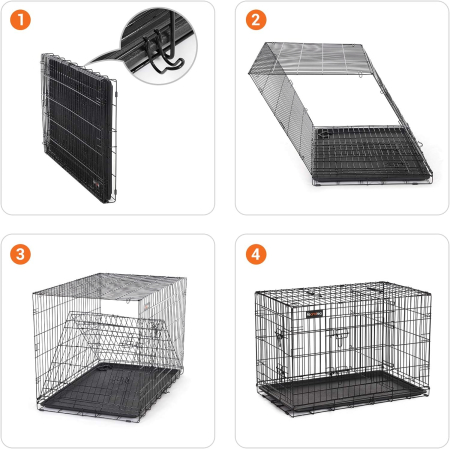 Cusca animale 2 usi pliabila metal tava detasabila l, 93x57x64 cm, transport usor, negru [3]