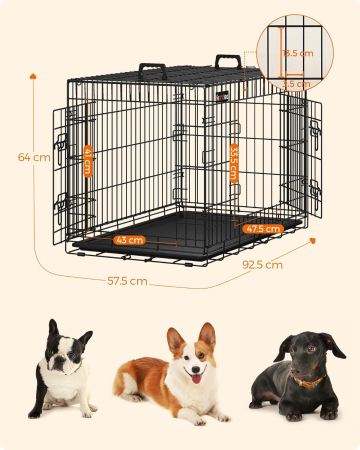 Cusca animale 2 usi pliabila metal tava detasabila l, 93x57x64 cm, transport usor, negru [4]