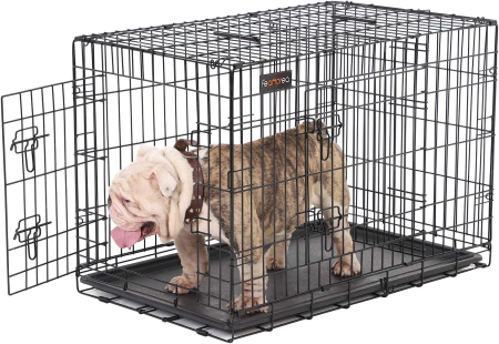 Cusca animale 2 usi pliabila metal tava detasabila l, 93x57x64 cm, transport usor, negru [6]