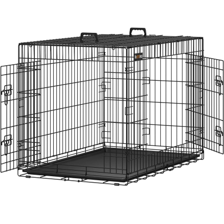 Cusca pliabila animale XL 2 usi metal, tava detasabila, incuietori duble L, 107x70x78 cm, negru