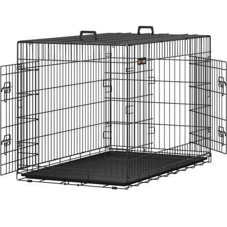 Pet Shop - FEANDREA Cusca pentru animale, 2 usi, pliabila din metal, tava detasabila, XXL, 122x75x81cm, negru