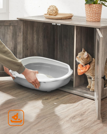 FEANDREA Cusca pentru pisici tip comoda, cu usi si perete despartitor, 80x53x50cm, gri [5]