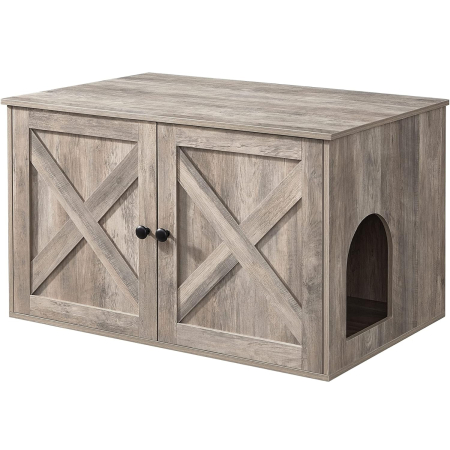 Living & hol - FEANDREA Cusca pentru pisici tip comoda, cu usi si perete despartitor, 80x53x50cm, gri