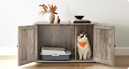 FEANDREA Cusca pentru pisici tip comoda, cu usi si perete despartitor, 80x53x50cm, gri [8]