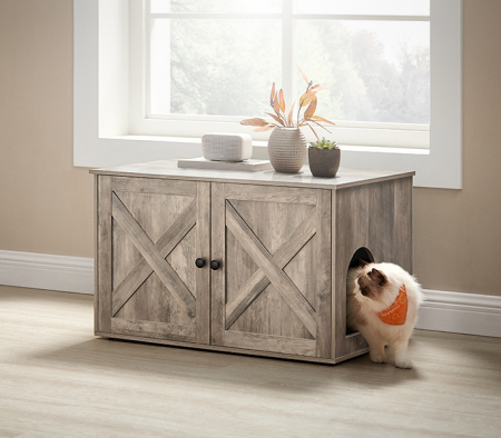 FEANDREA Cusca pentru pisici tip comoda, cu usi si perete despartitor, 80x53x50cm, gri [11]