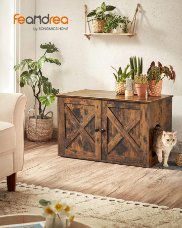 FEANDREA Cusca pentru pisici tip comoda, cu usi si perete despartitor, 80x53x50cm, maro [4]