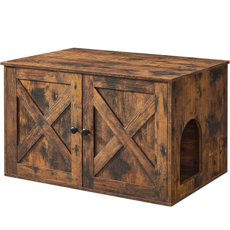 Comode - FEANDREA Cusca pentru pisici tip comoda, cu usi si perete despartitor, 80x53x50cm, maro