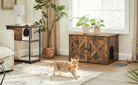 FEANDREA Cusca pentru pisici tip comoda, cu usi si perete despartitor, 80x53x50cm, maro [3]