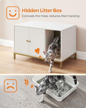 Dulap mascat pentru litiera pisici, cu cadru metalic auriu, 80x50x55 cm, alb [4]