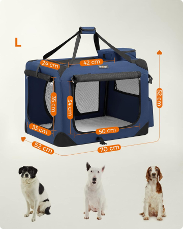 Geanta transport animale de companie, pliabila, cu cadru metalic, saltea inclusa, marime L, 70x52x52 cm, albastru [3]