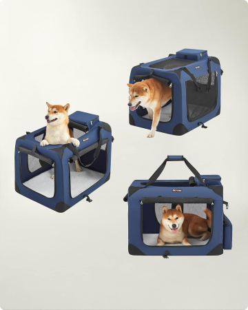 Geanta transport animale de companie, pliabila, cu cadru metalic, saltea inclusa, marime L, 70x52x52 cm, albastru [1]