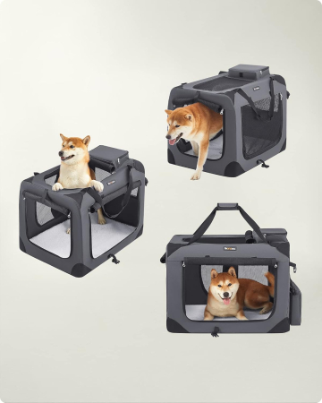 Geanta transport animale de companie, pliabila, cu cadru metalic, saltea inclusa, marime L, 70x52x52 cm, gri [3]