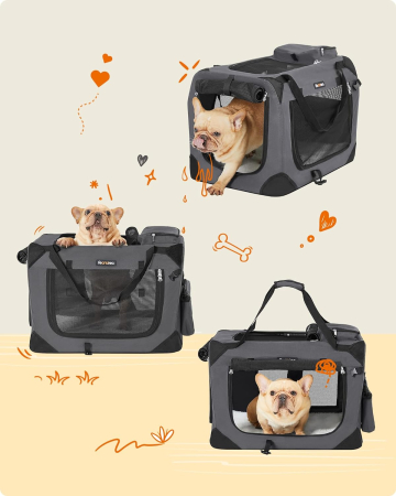 Geanta transport animale pliabila textil marime m, 60x42x42 cm, manere practice, gri [6]
