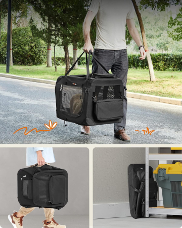 Geanta transport animale de companie, pliabila, din material textil, marime M, 60x42x42cm, negru [2]