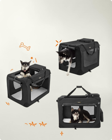 FEANDREA Geanta transport animale de companie, pliabila, din material textil, marime XXL, 102x69x69cm, negru [4]