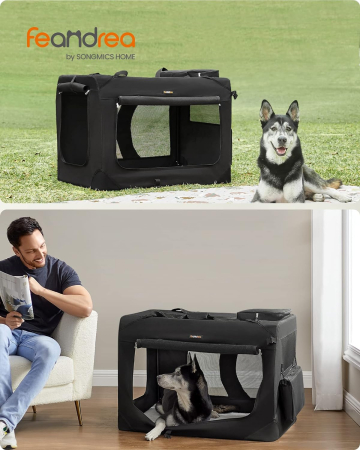 FEANDREA Geanta transport animale de companie, pliabila, din material textil, marime XXL, 102x69x69cm, negru [1]