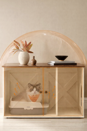 Litiera mascata tip mobilier cu usi model hambar, compartiment cu separator, 80x53x50 cm, alb [8]