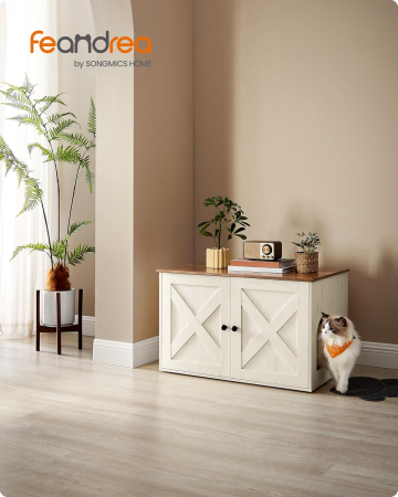 Litiera mascata tip mobilier cu usi model hambar, compartiment cu separator, 80x53x50 cm, alb [6]