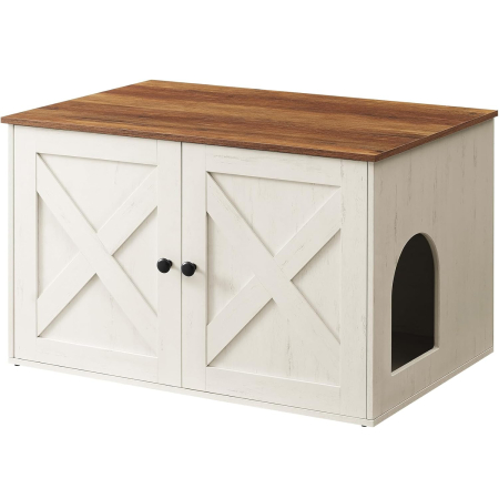 Comode - Litiera mascata tip mobilier cu usi model hambar, compartiment cu separator, 80x53x50 cm, alb