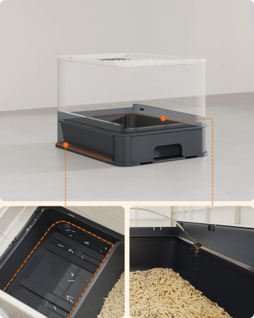 FEANDREA Litiera pentru pisici cu capac, tava extensibila, pentru pisici de pana la 15 kg, 54x43x38cm, bej negru [2]