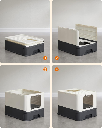 FEANDREA Litiera pentru pisici cu capac, tava extensibila, pentru pisici de pana la 15 kg, 54x43x38cm, bej negru [8]