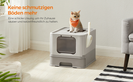 FEANDREA Litiera pentru pisici cu capac, tava extensibila, pentru pisici de pana la 15 kg, 54x43x38cm, gri [9]