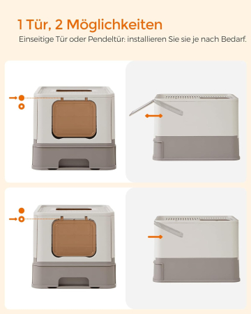 Litiera pisici cu capac tava extensibila maxim 15 kg, 54x43x38 cm, design igienic, gri [7]