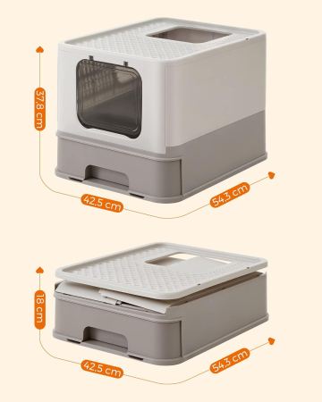 FEANDREA Litiera pentru pisici cu capac, tava extensibila, pentru pisici de pana la 15 kg, 54x43x38cm, gri [4]