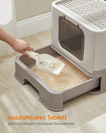 FEANDREA Litiera pentru pisici cu capac, tava extensibila, pentru pisici de pana la 15 kg, 54x43x38cm, gri [2]