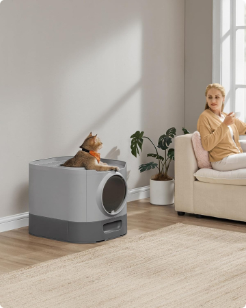 FEANDREA Litiera pisici XL cu 2 cai de acces, tava glisanta curaare rapida, 54x43x40 cm, gri [2]