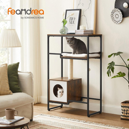 FEANDREA Mobilier 2 in 1 pentru pentru pisici cu ascunzatoare, 74x34x114cm, maro vintage [2]